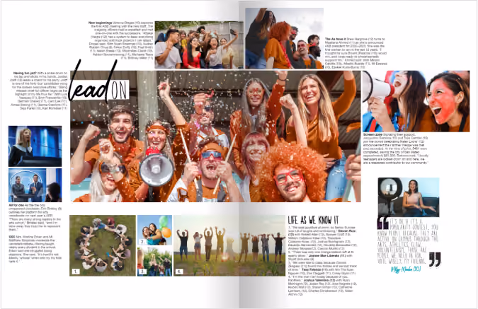Collage of lively young people cheering, celebrating, and speaking at a colorful event with confetti and megaphones.