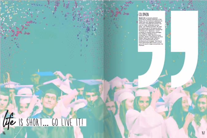 High school Yearbook colophon made with Treering's Spectrum theme