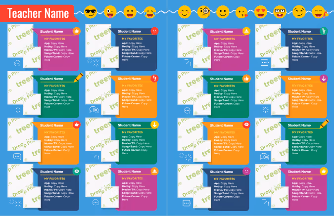 Yearbook theme template for portrait pages in Chit Chat theme package