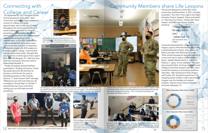 High school yearbook spread on college and career preparedness for 2022 #TreeringMemoriesMatter design contest