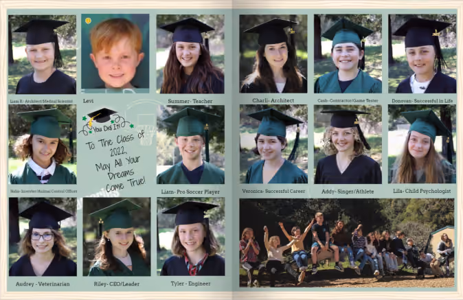 Middle school yearbook graduation portraits spread for 2022 #TreeringMemoriesMatter design contest