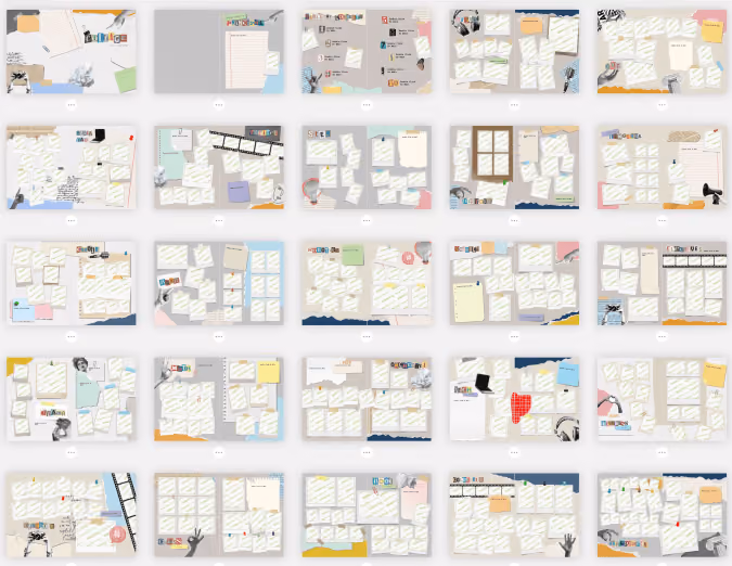 Layers of papers, photos, tapes, and text to create 25 collage-inspired yearbook spreads