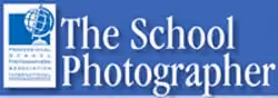 The School Photographer logo with a globe icon and blue background.