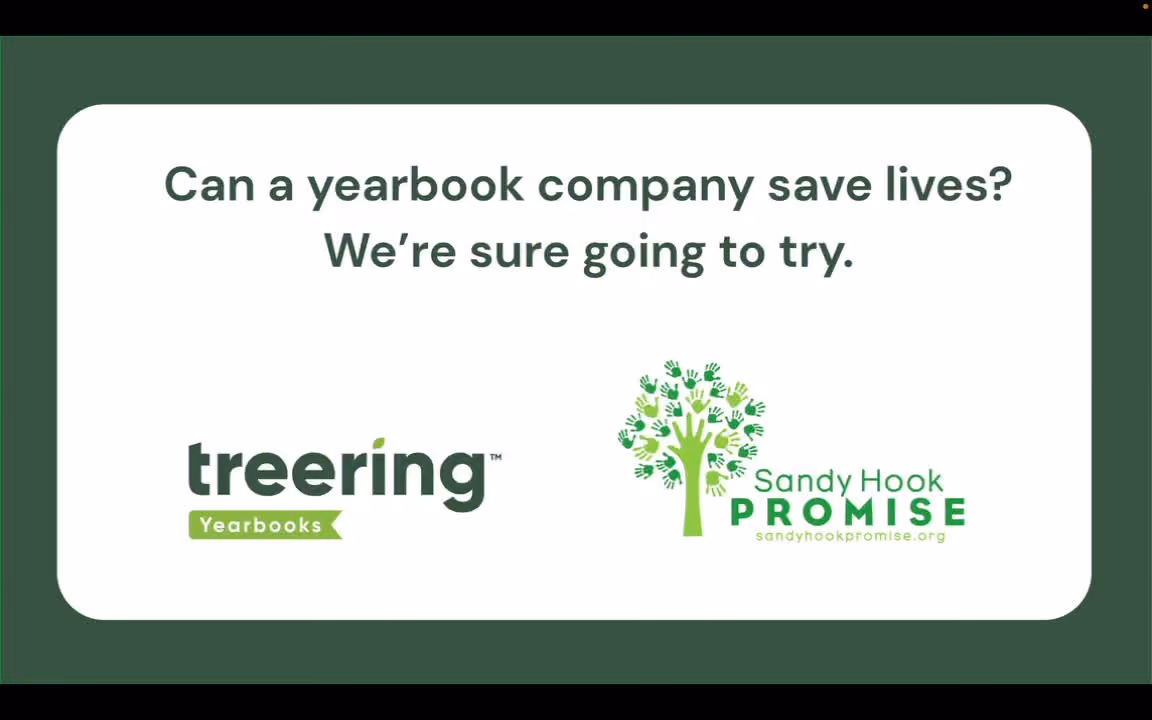 Text asks if a yearbook company can save lives, with Treering and Sandy Hook Promise logos.