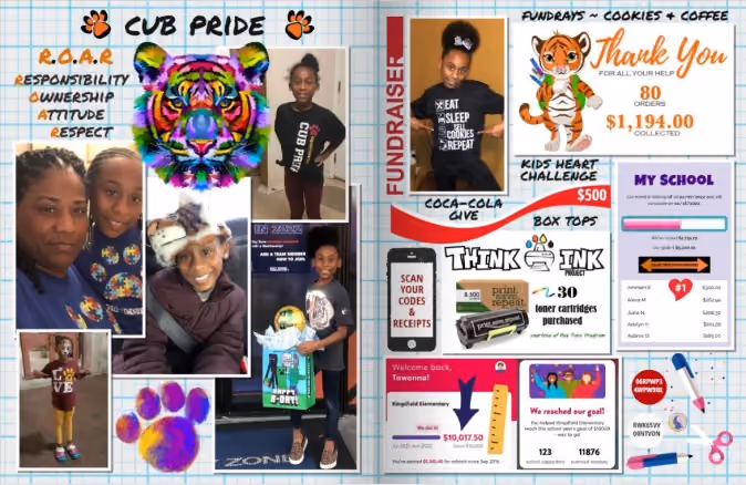 Celebrar=tory student tribute spread from contest winner and yearbook hero Tawanna Edwards with all the victories