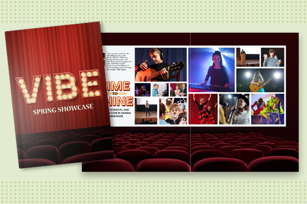 Performing arts yearbook spread and cover for supplemental book