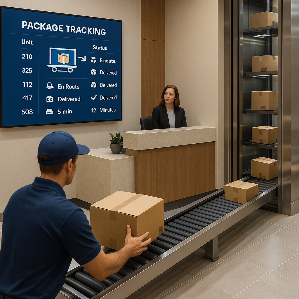 Multifamily smart package rooms and reverse logistics
