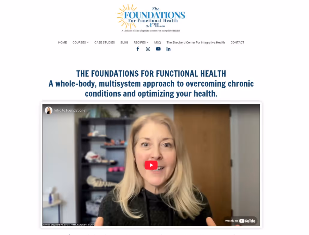 The Foundations for Functional Health website homepage