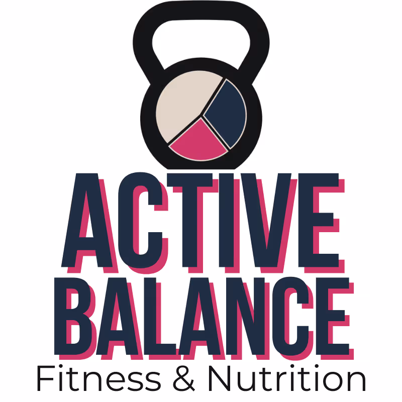 Active Balance updated logo with navy magenta and cream kettlebell macros mark