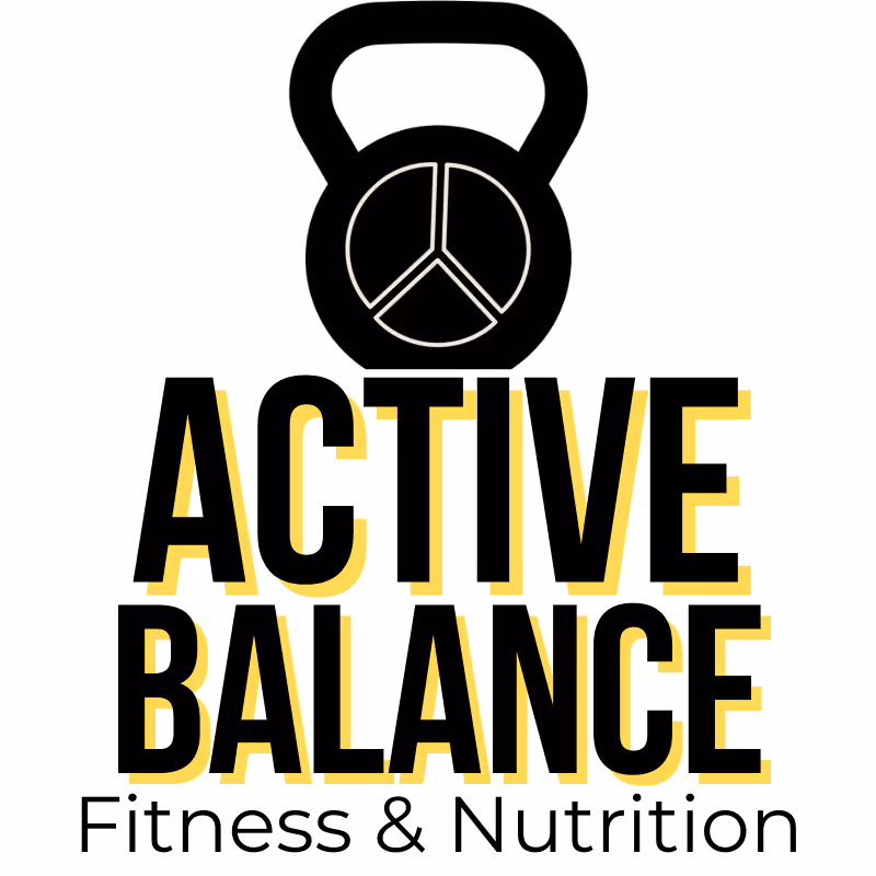 Active Balance original logo with black and gold kettlebell macros mark designed by Great Lifes Work