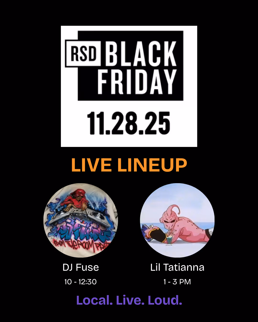 Live music lineup poster for The Vinyl Groove