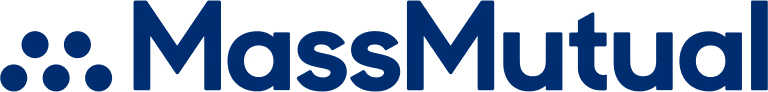Mass Mutual logo in navy blue with small circles.