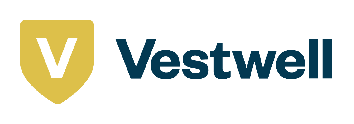 Vestwell logo, yellow shield with a 'V' inside.