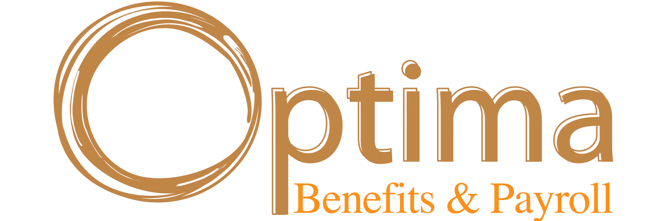 Optima Logo in gold, benefits and payroll.
