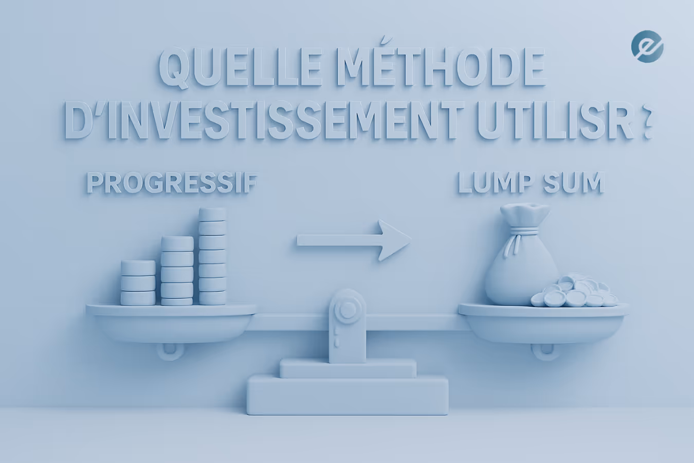 Méthode d’investissement : progressif ou lump sum – balance illustrant deux stratégies d’investissement.