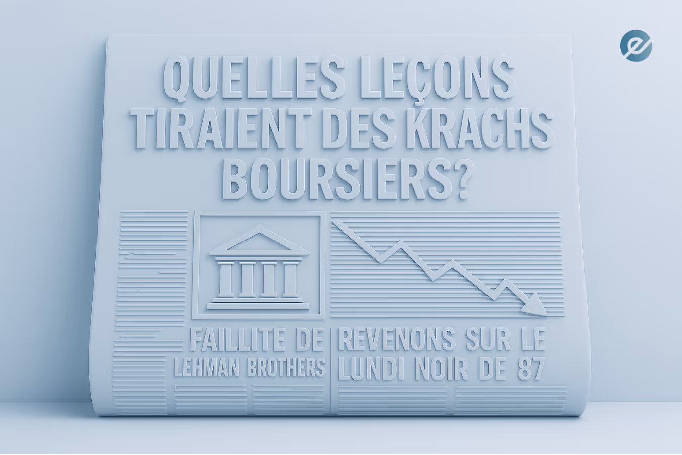 Illustration sur les leçons à tirer des grands krachs boursiers, avec références à la faillite de Lehman Brothers et au lundi noir de 1987