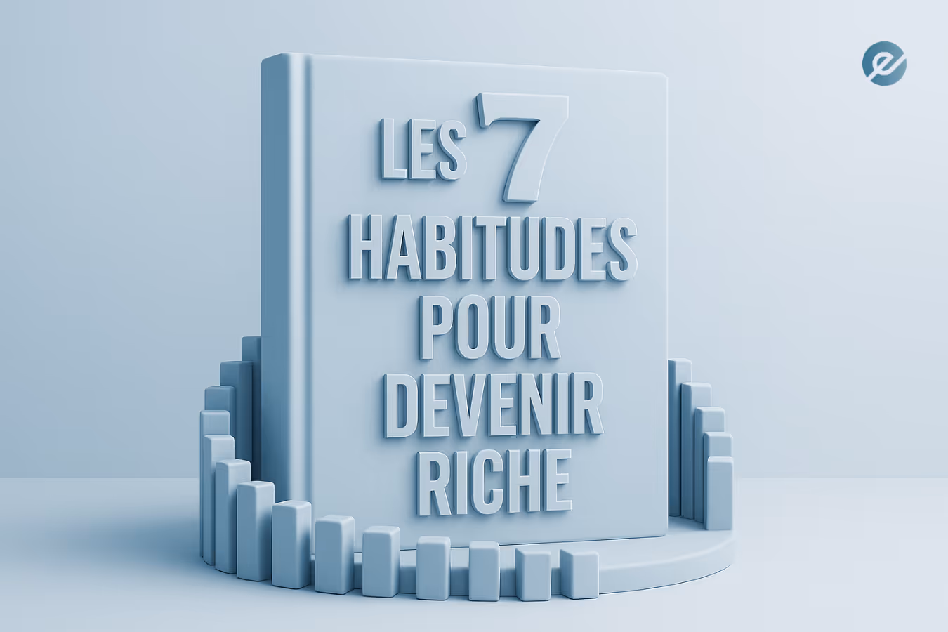 Illustration 3D d’un livre intitulé « Les 7 habitudes pour devenir riche », symbolisant l’épargne, l’investissement et la croissance financière.