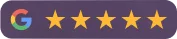 Google logo followed by five gold stars indicating a five-star rating.