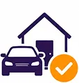 Car icon with an orange checkmark badge, representing added convenience
