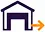Terminal building icon with a directional arrow
