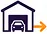 Terminal building icon with a car and directional arrow