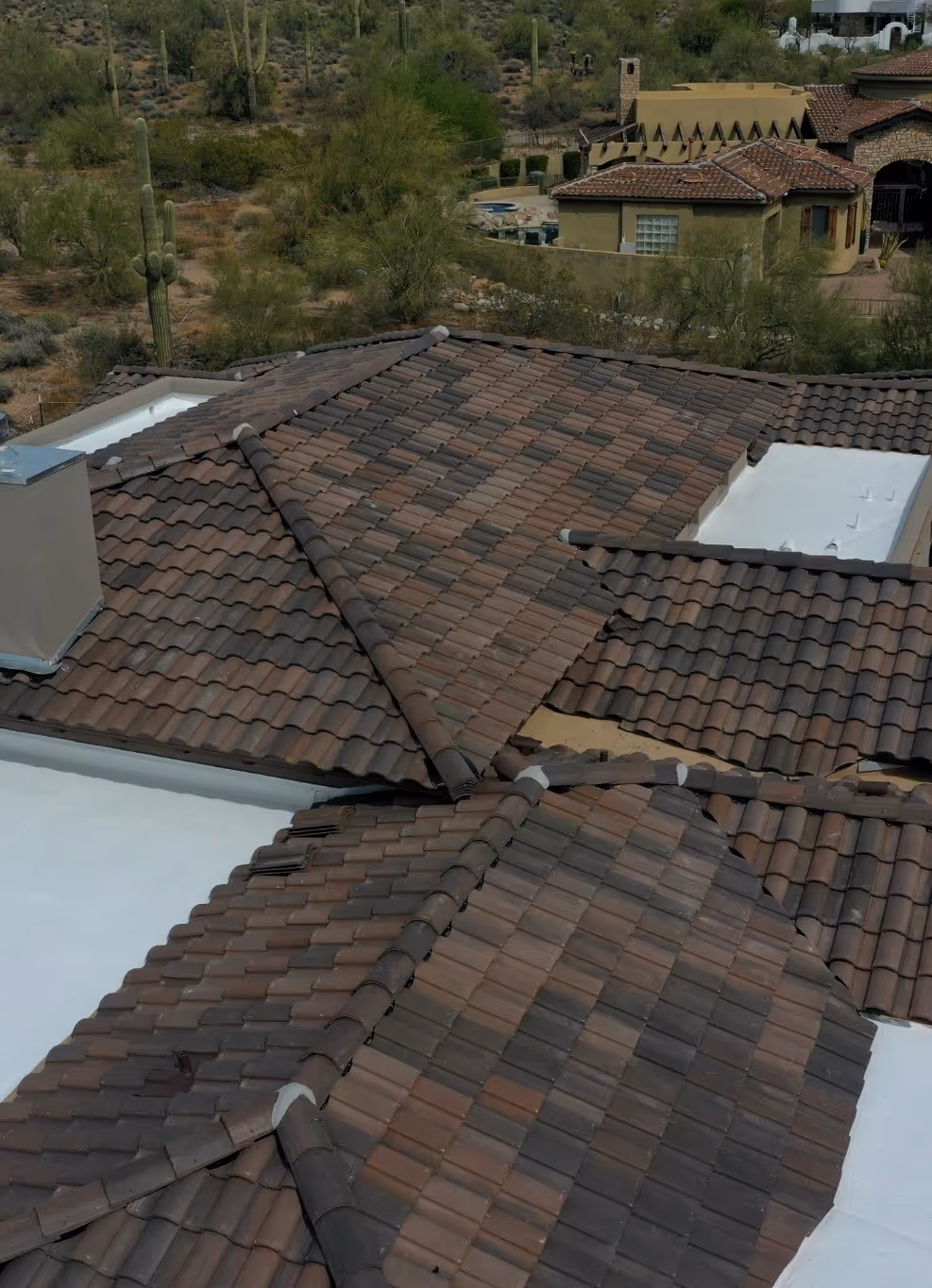 A Phoenix roof with both tile and foam installed by Pinnacle Roofing