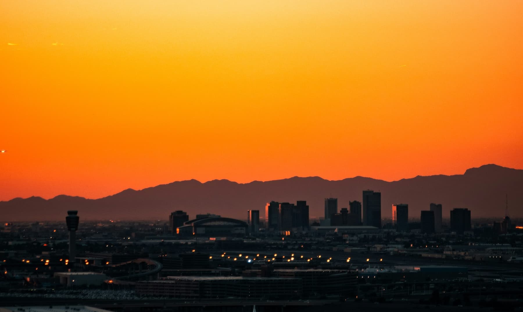 sunset over downtown Phoenix skyline