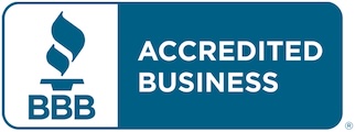 Better Business Bureau Accredited Business logo in blue and white colors