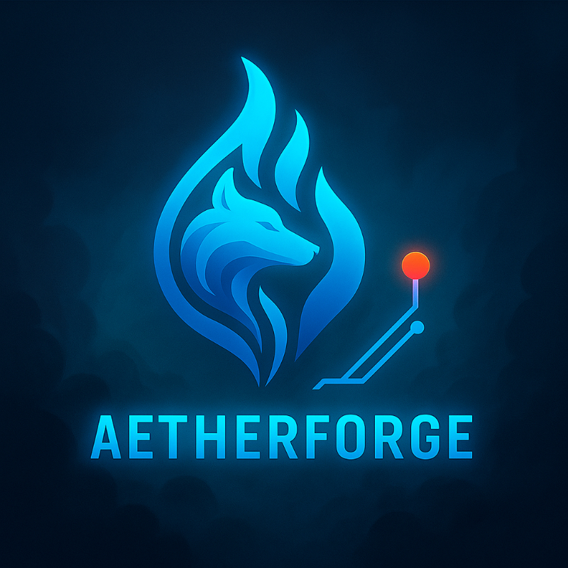 AetherForge logo on a smokey blue backgrround
