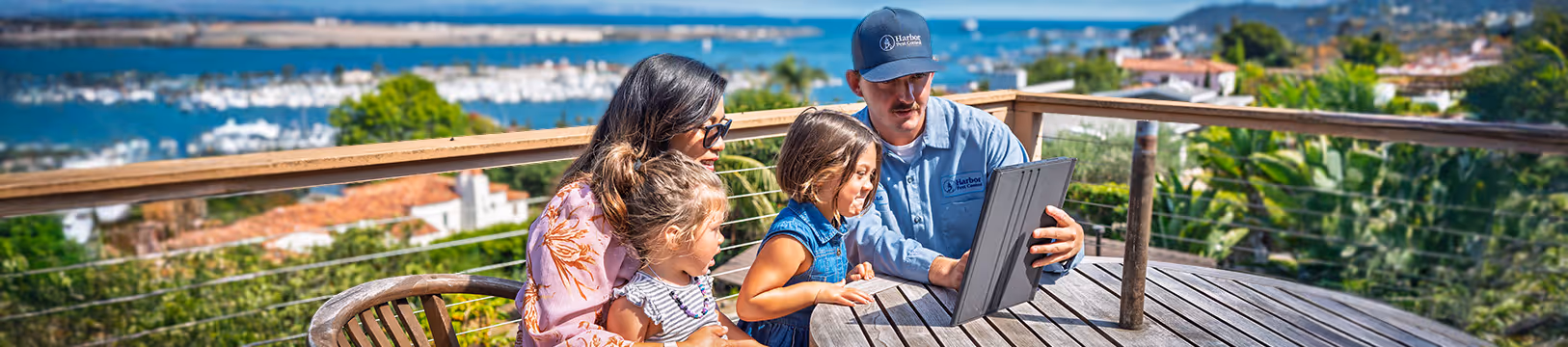 pest control pro talking about bugs with woman and daughters