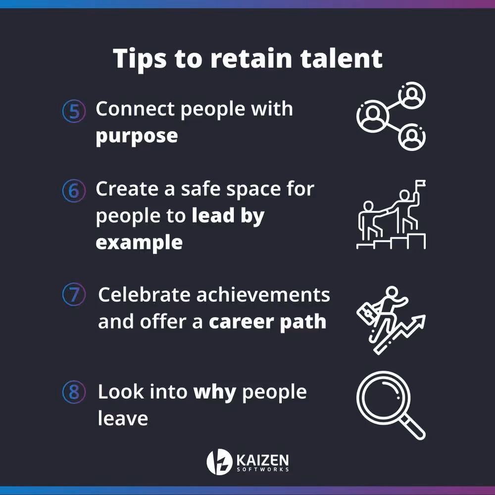 Image with tips to retain software development talent