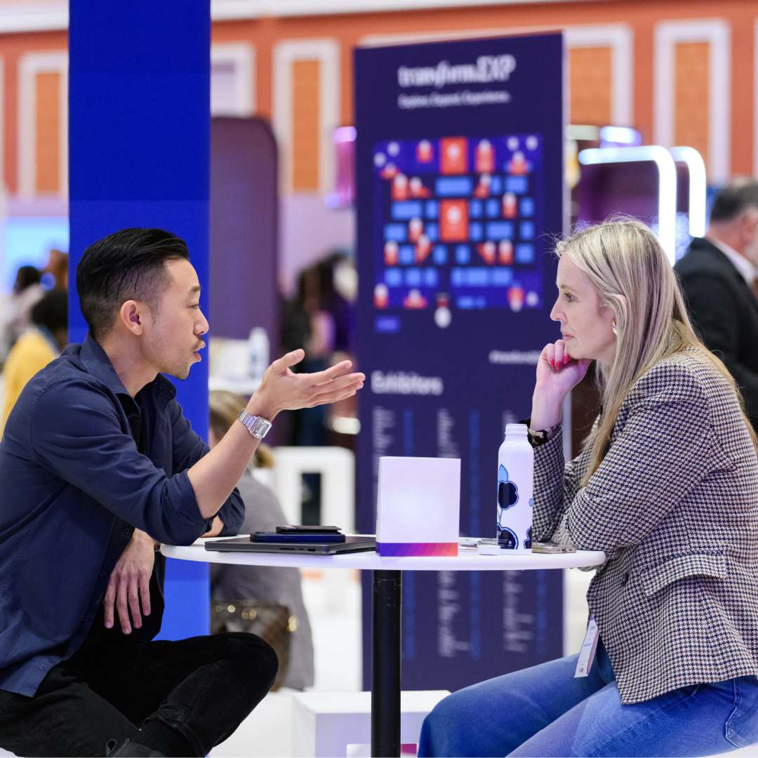 Executives engaging in a curated 1:1 meeting at Transform 2026 in Las Vegas, a premier tech event for HR-Tech and leadership networking