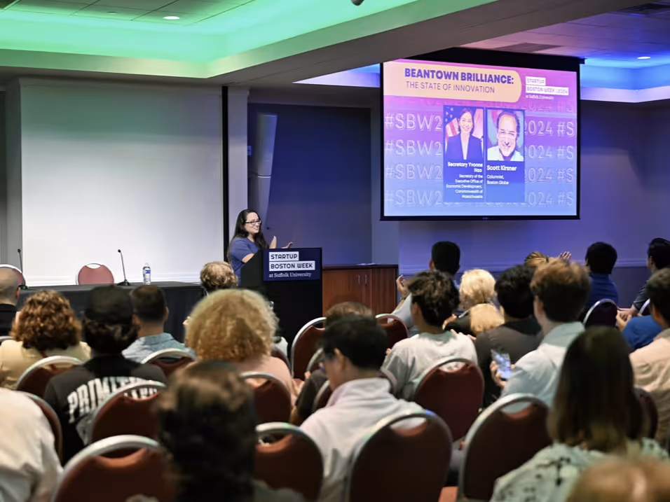Keynote presentation on innovation at Startup Boston Week, a premier tech event for entrepreneurs and founders in the New England area.