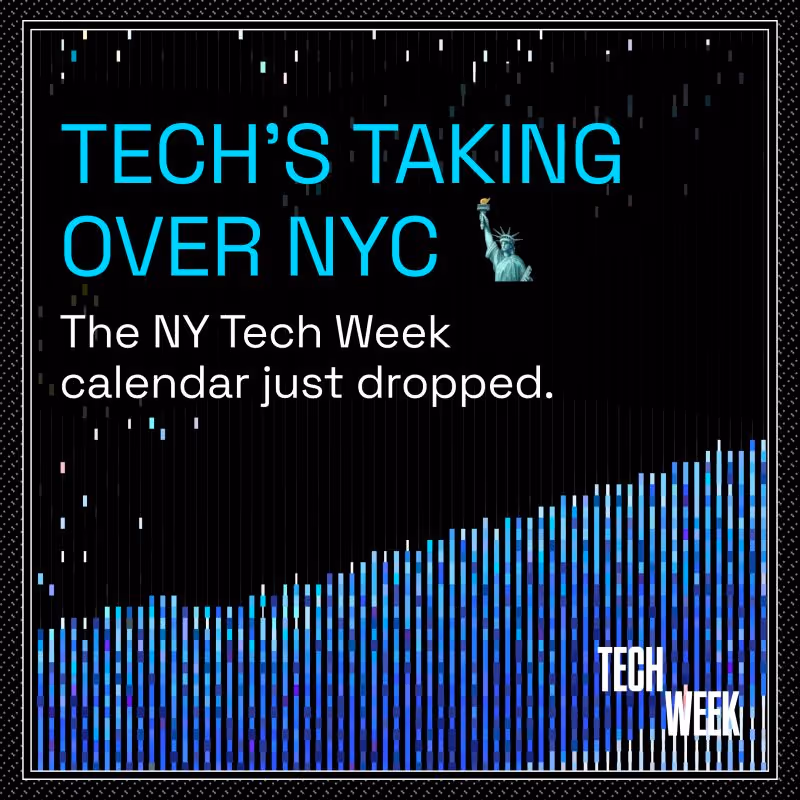 Official announcement graphic for New York Tech Week 2026, a top decentralized startup event in NYC for entrepreneurs and founders seeking investor connections.
