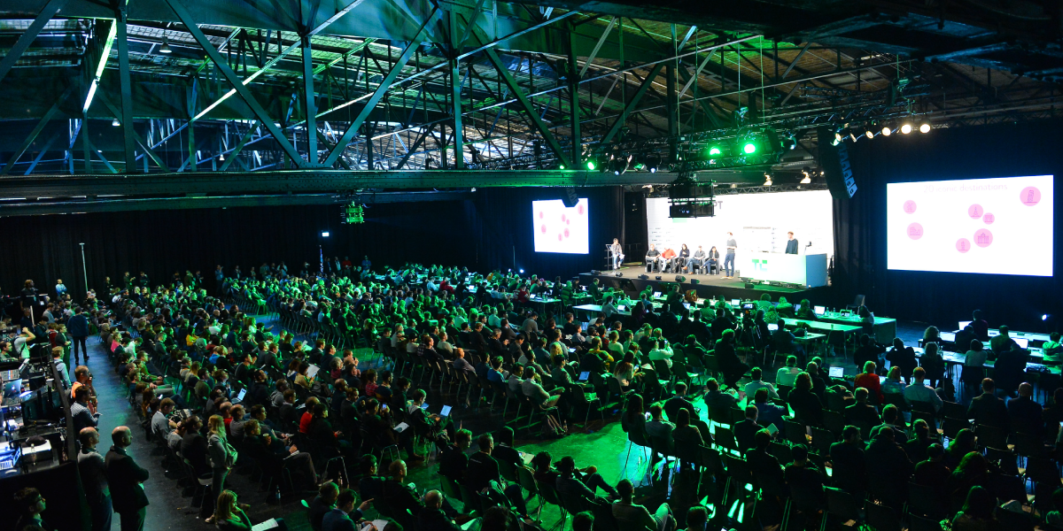 Massive audience attending the TechCrunch Disrupt, the ultimate tech event for scaling startups and securing funding.