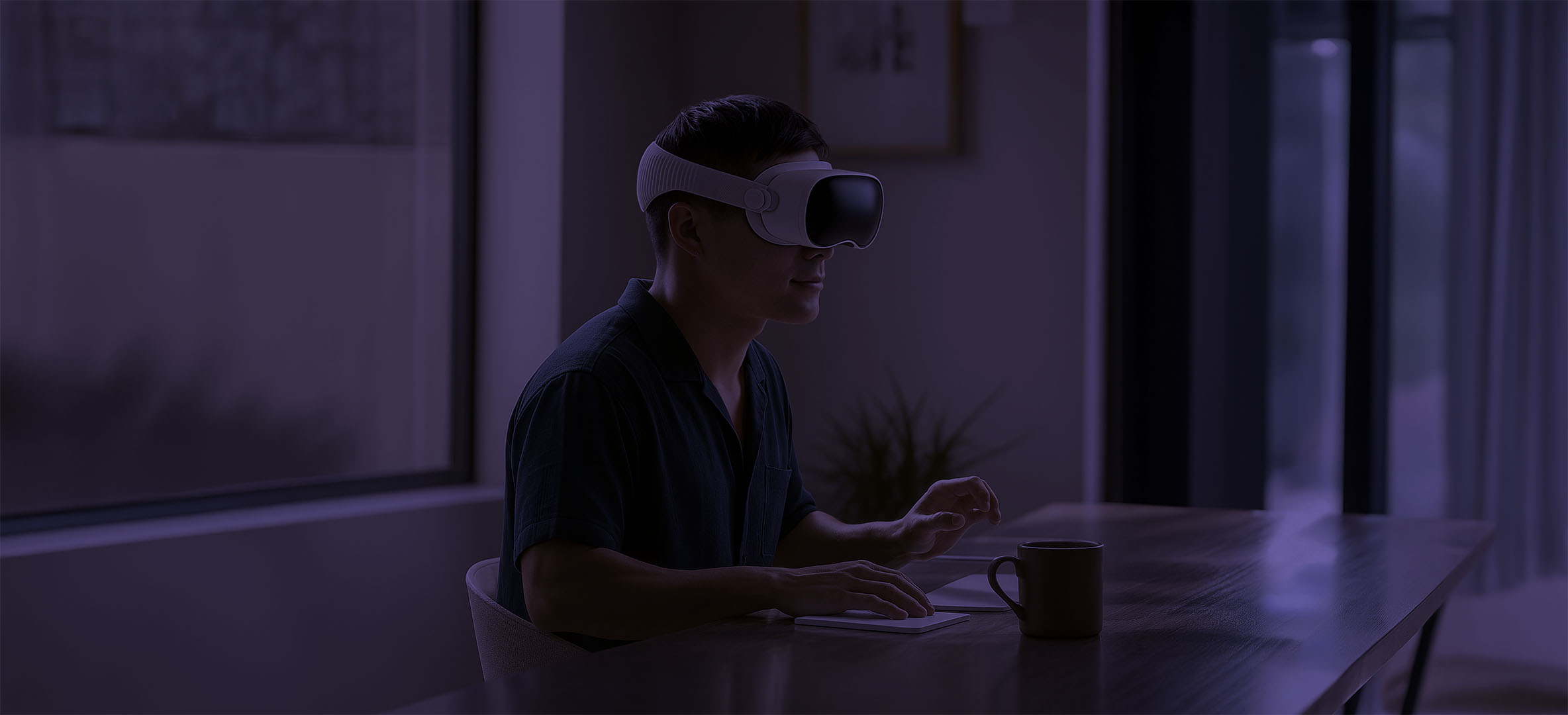  a consumer is wearing VR glasses / Head mount display