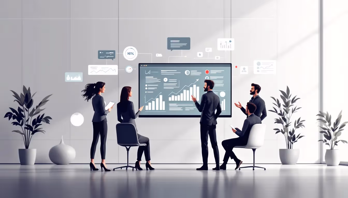 A group of professionals discussing the hiring of an SEO freelancer.