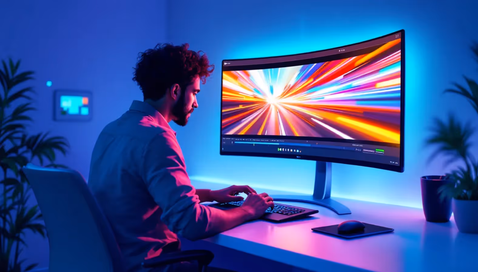 Freelance editor working in Adobe Premiere Pro timeline on laptop for video project.