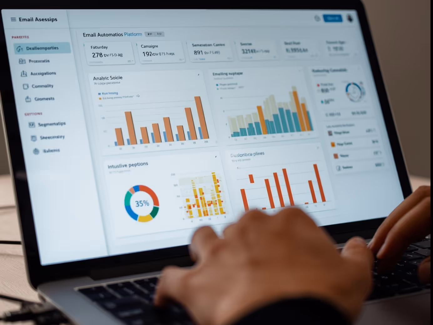 Email marketer using automation platform to schedule and track email campaigns.