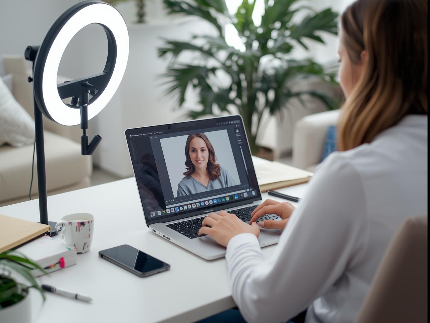 Social media manager creating content after being hired through staffing agency