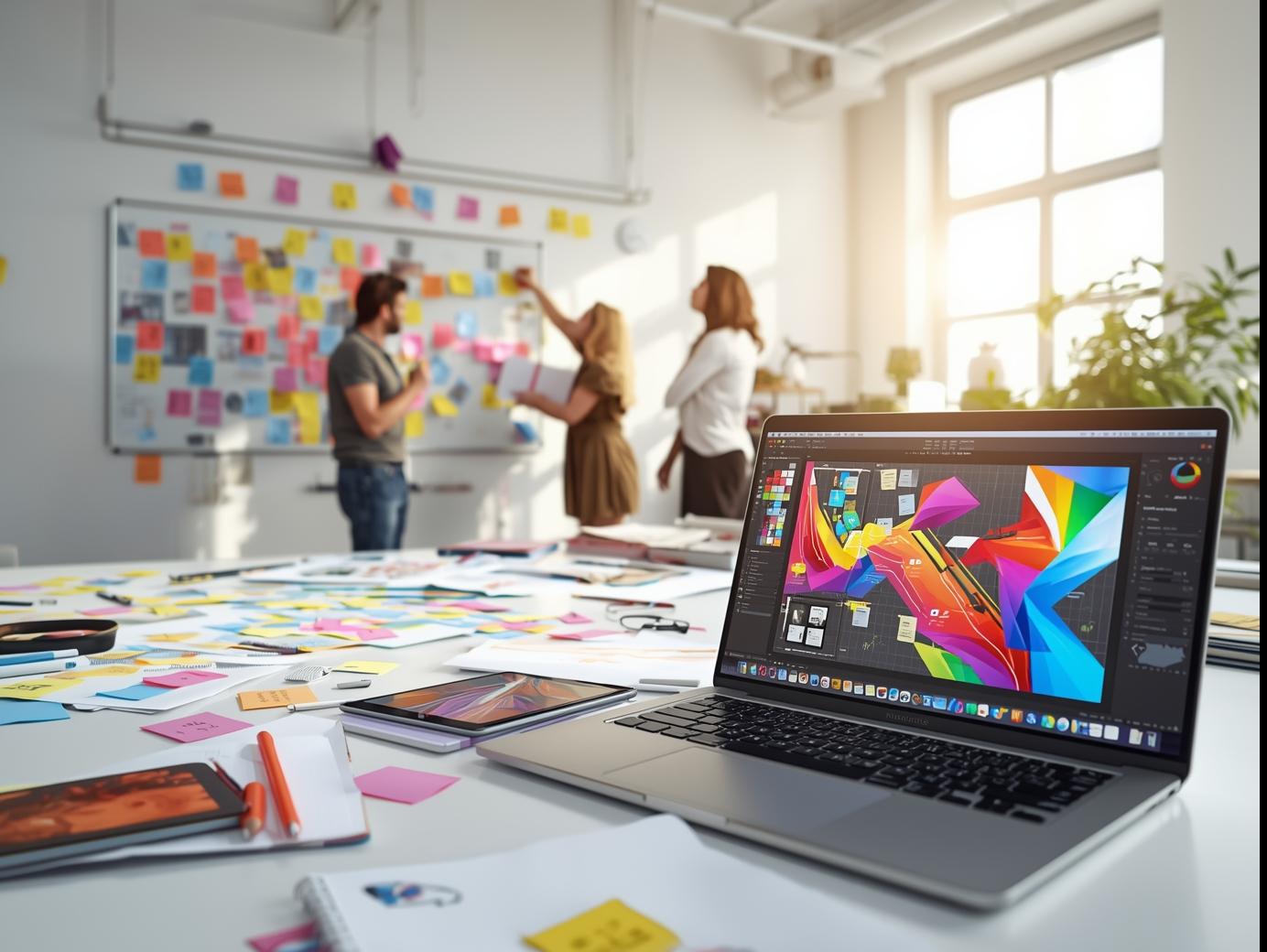 Creative professionals brainstorming brand ideas with marketing recruiters’ guidance.