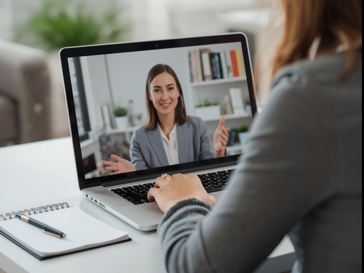 Marketing recruiter conducting a remote interview to help companies hire the right person.