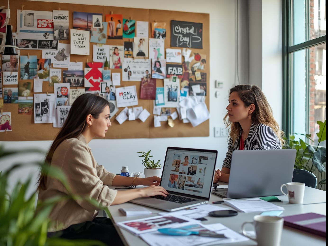 Creative professionals collaborating on content creation at marketing employment agency