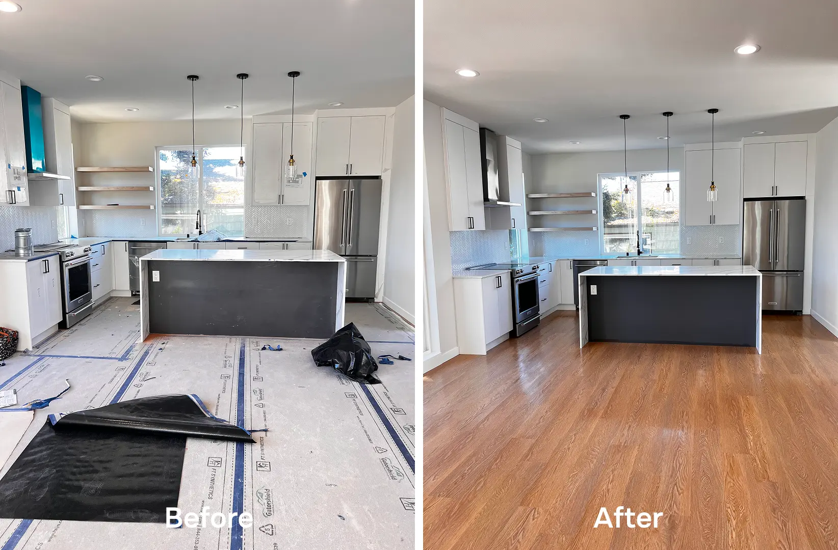 Photo of the kitchen before and after cleaning