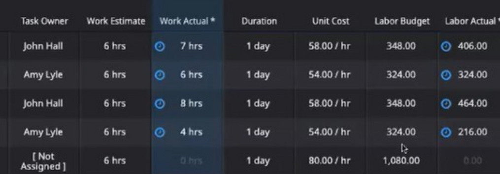 Project template analytics - budgeting