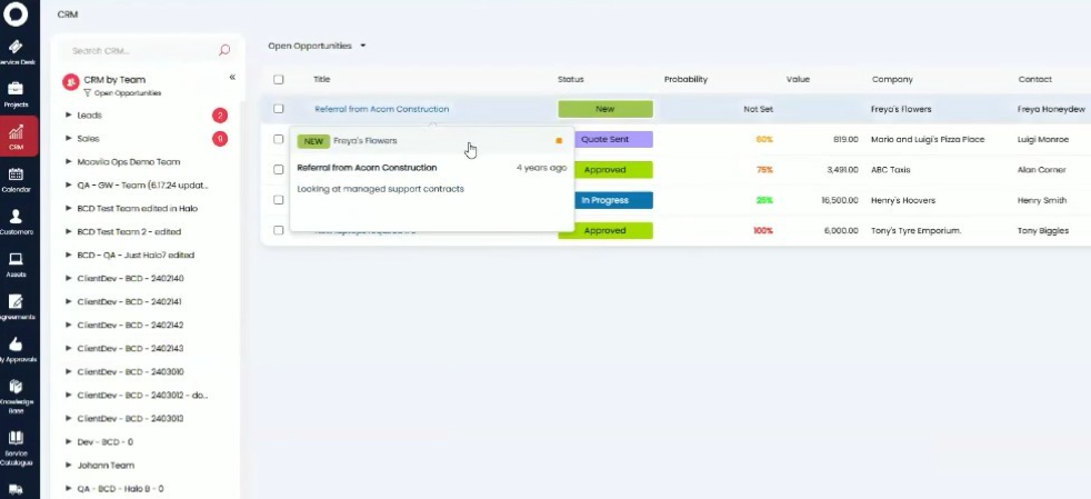 HaloPSA home screen where you will find our core modules