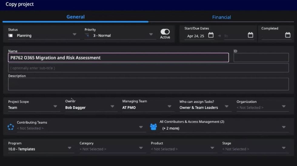 Creating a project from a template