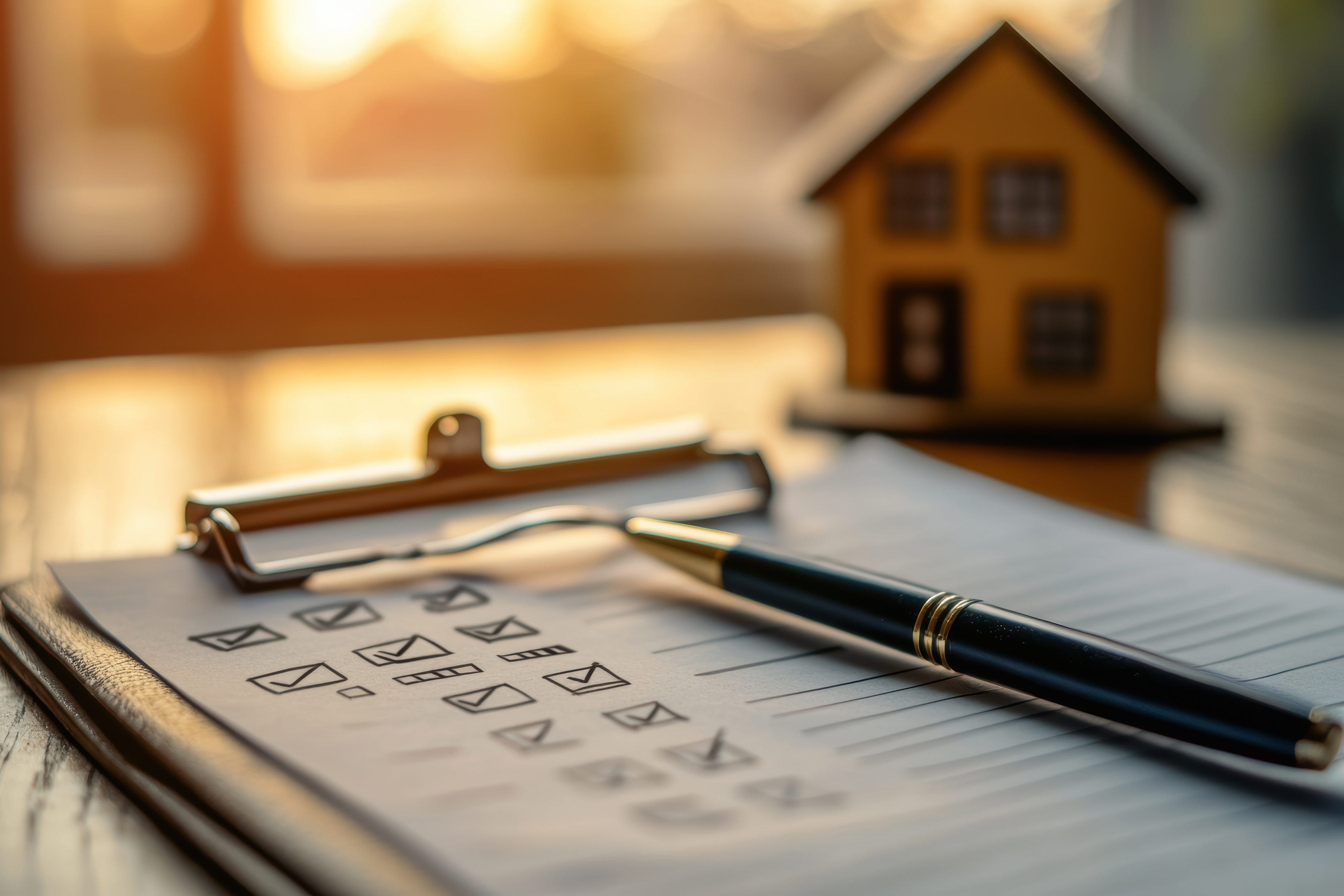 Checkliste mit Stift und Modelhaus
