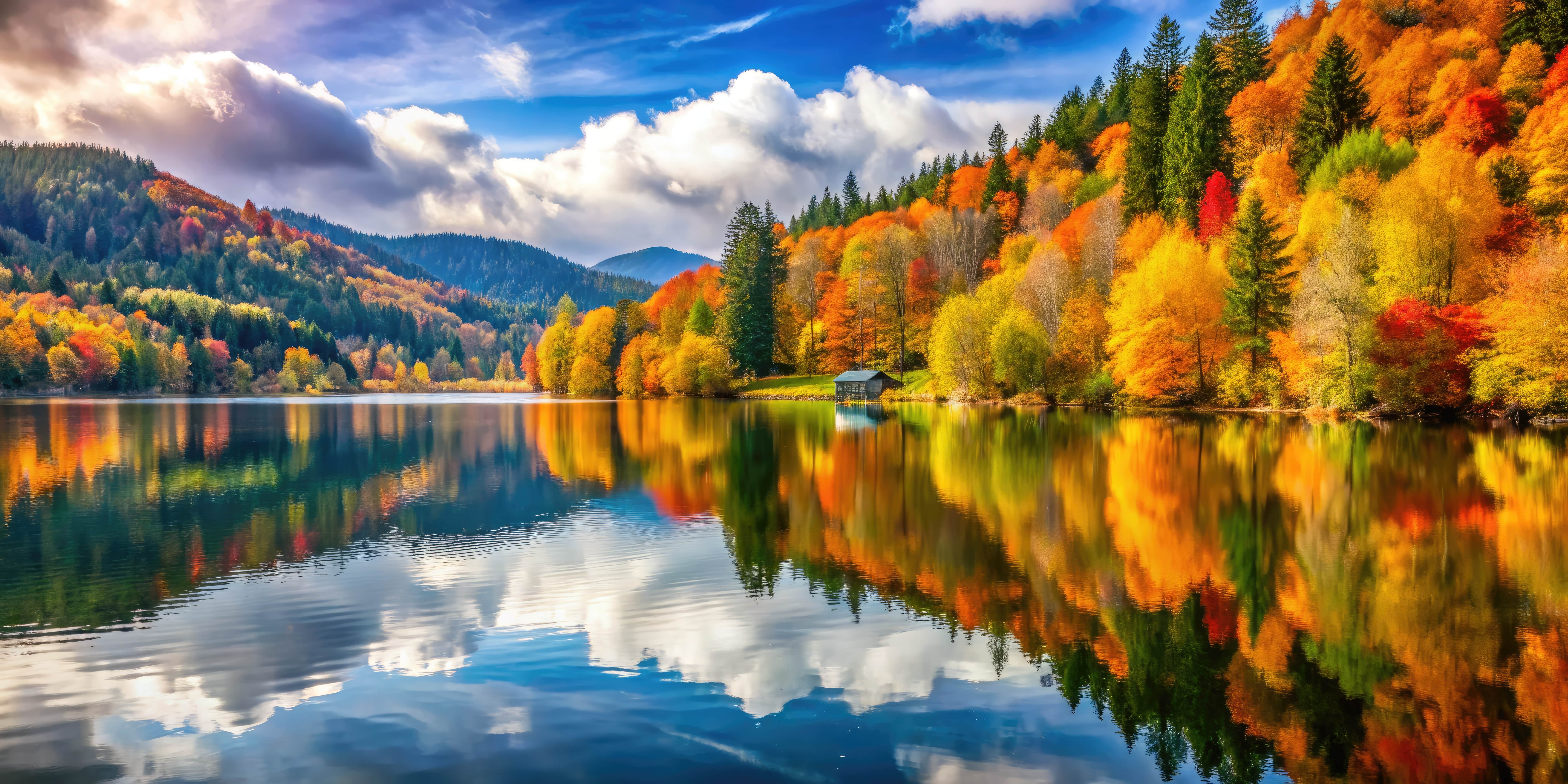 Vintage Style Photography of Lake Millstätter See in Carinthia during Autumn, Capturing Scenic Views, Vibrant Foliage, Reflections in Water, Serene Landscape, and Rustic Charm
