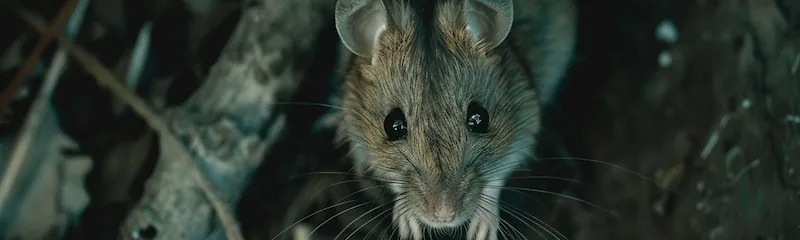 Mouse peeking out from debris – rodent control